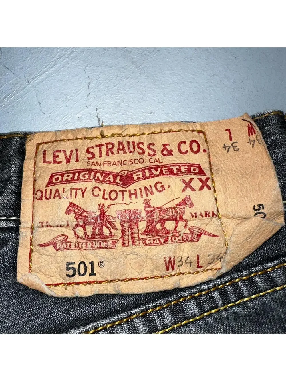 Levis 501 Vintage Y2K XX Straight Leg Jeans Black Light Wash 34x34 Act 33x33